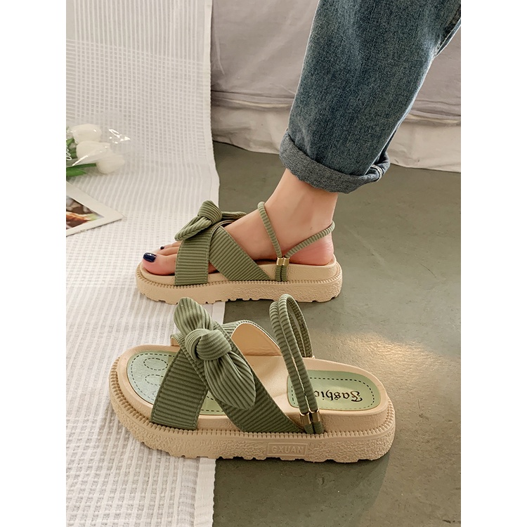 DÉP SANDAL HAI QUAI NƠ ĐỘN ĐẾ BÁNH MÌ NỮ TÍNH ẢNH THẬT