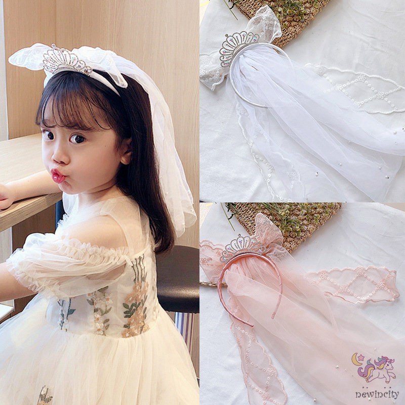 Băng Đô Cài Tóc Hình Vương Miện Đính Đá Phối Ren Phong Cách Hàn Quốc Cho Bé Gái