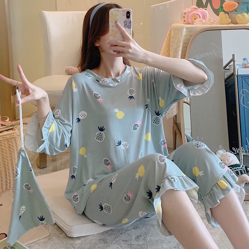 Bộ nữ mặc nhà quần lửng áo cộc tay cực kì xinh cute - 𝐁𝐋𝟓𝟔