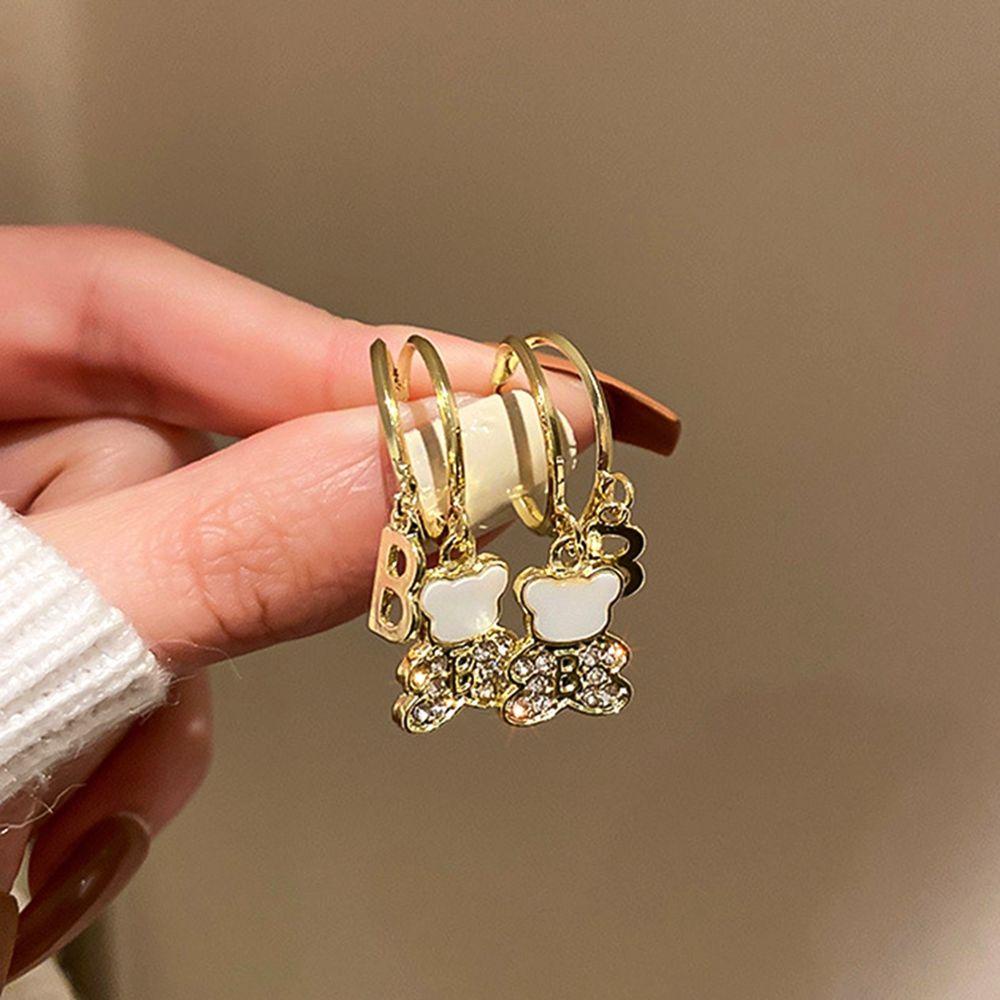 Bông Tai Hình Gấu Đính Kim Cương Giả Tinh Tế Cho Nữ|Khuyên Tai Ngọc Trai Nơ