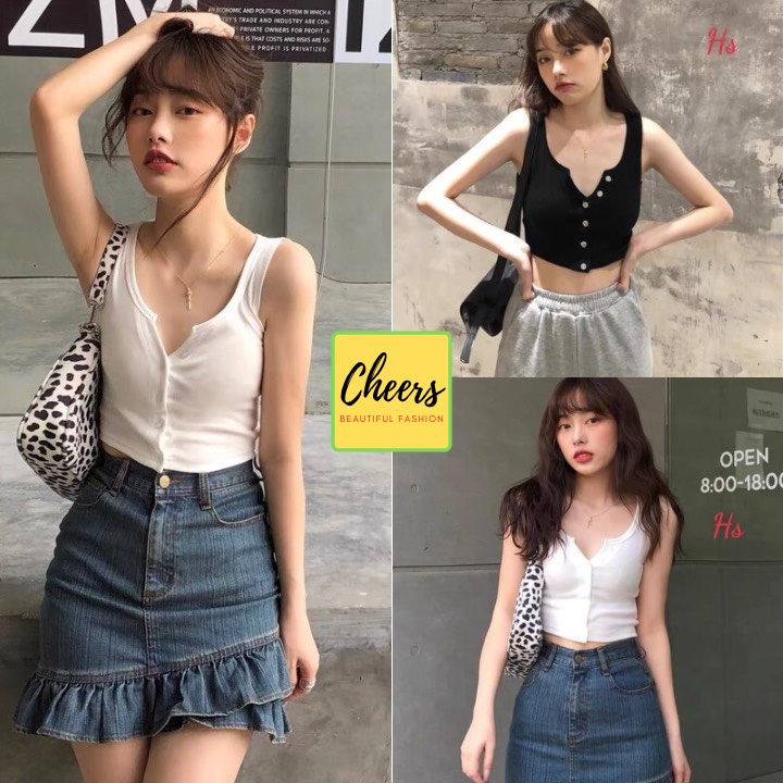 Áo Crotop Áo 3 Lỗ 6 Cúc Hai Màu Đen Trắng Cheery Store SP0000941