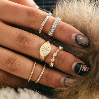 Bộ nhẫn mạ vàng đính đá phong cách Bohemian