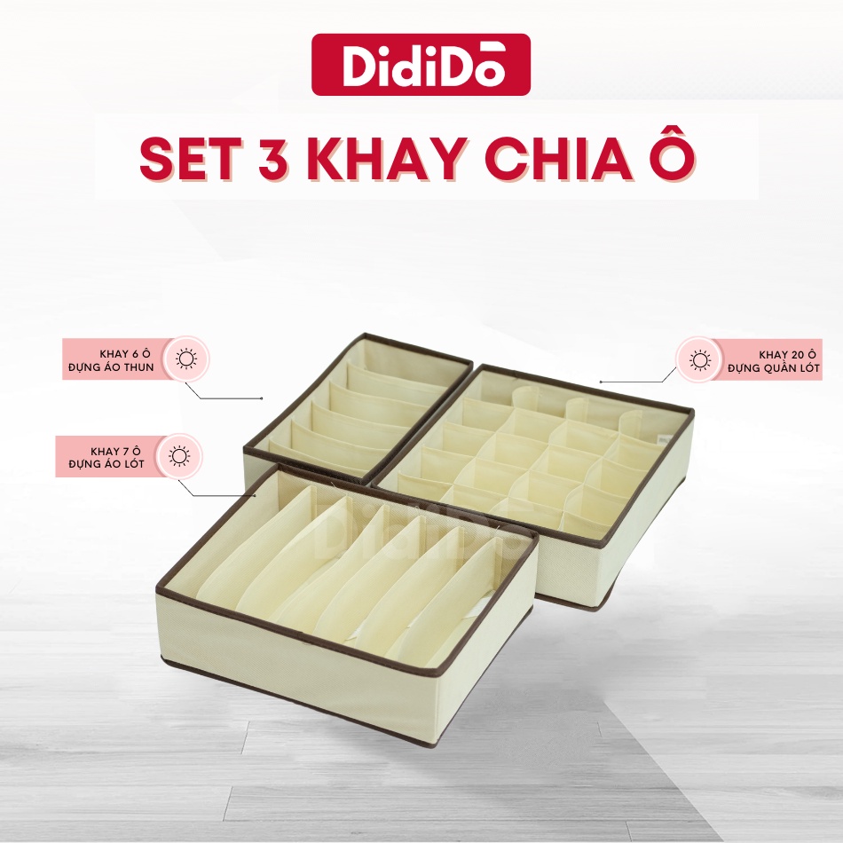 Set 3 hộp đựng đồ lót chia ngăn tủ gấp gọn tiện lợi