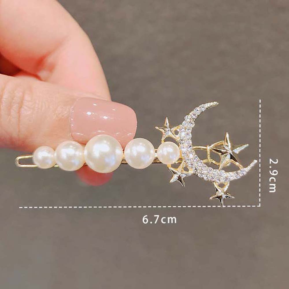 Kẹp Tóc Hình Trăng Sao Đính Ngọc Trai Đơn Giản Thanh Lịch