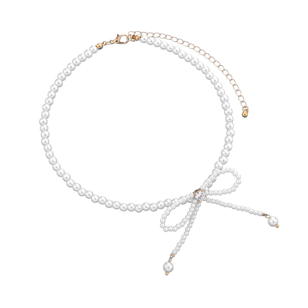 (038) Vòng Cổ Choker Ngọc Nhỏ Thắt Nơ Nữ Tính Thanh Lịch Hàn Quốc