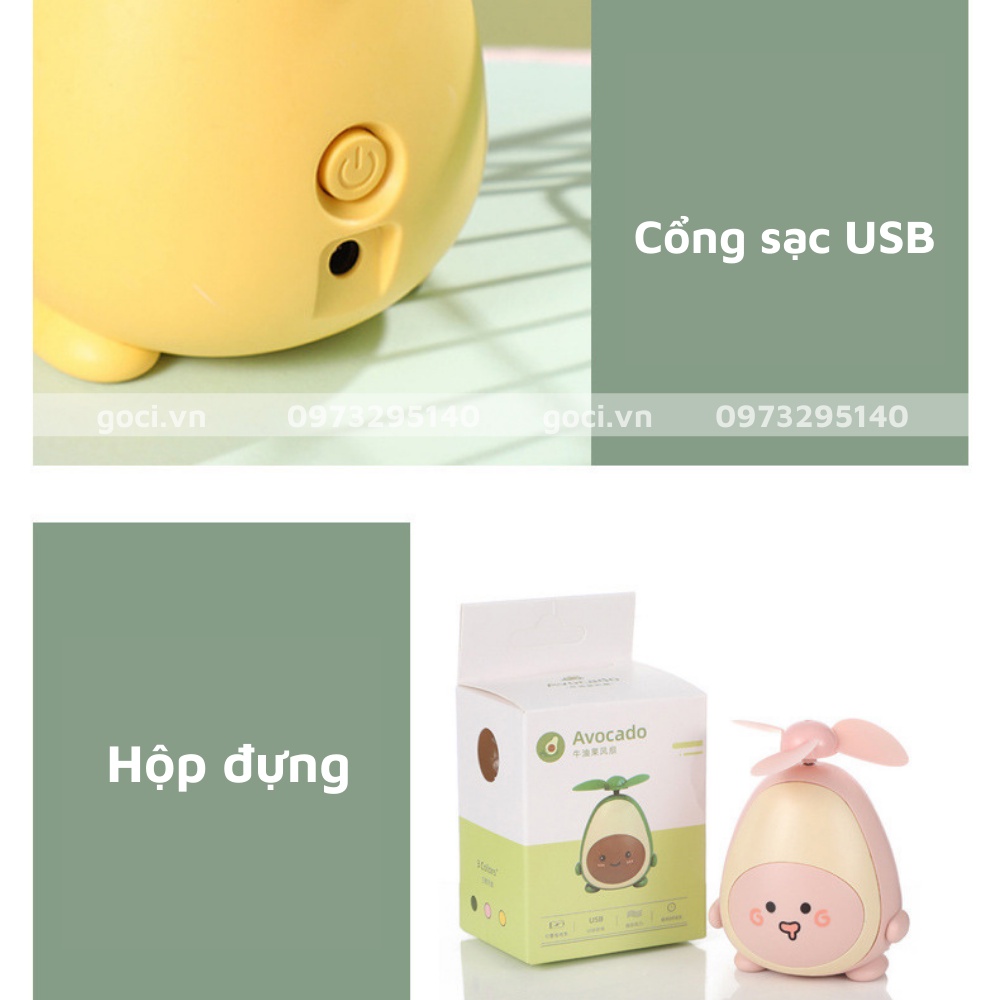 Quạt mini cầm tay để bàn sạc điện USB hình quả bơ cute dễ thương tiện lợi