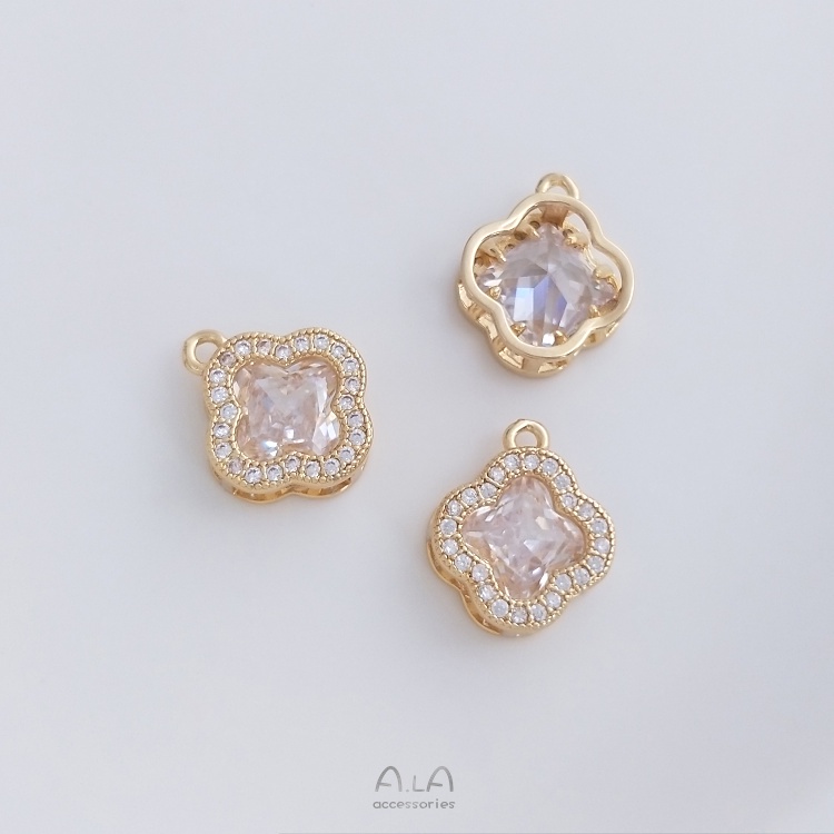 💖Đồ trang sức DIY💖Màu Sắc Mặt Vòng cổ Mạ Vàng 14k Hình Cỏ Bốn Lá Đính Đá Zircon | BigBuy360 - bigbuy360.vn