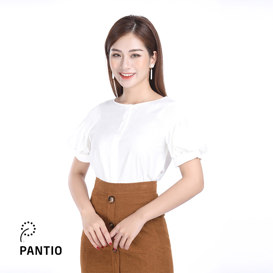 Áo sơ mi chất lụa cổ tròn tay bồng màu trơn FAS32663 - PANTIO