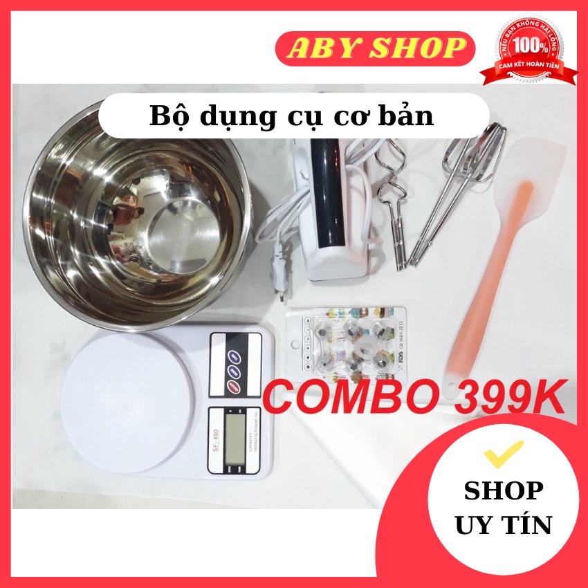 Bộ dụng cụ cơ bản ⚡ HÀNG CAO CẤP ⚡ bộ dụng cụ nhà bếp gồm cân, vét đúc, âu trộn, máy đánh trúng, túi nylon, đuôi bắt kem
