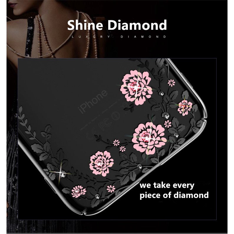 Ốp điện thoại họa tiết hoa đính kim cương giả 3D nữ tính cho iPhone X 6 6S 7 8 PLUS