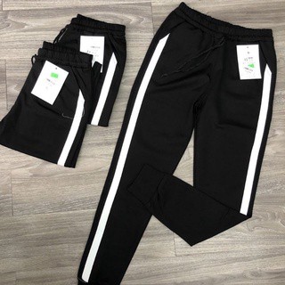 Quần nữ Thể thao cá tính jogger phối sọc trắng siêu xinh Chất vải Mì Hàn màu đen Mặc thể dục tập gym ở nhà Đi Học