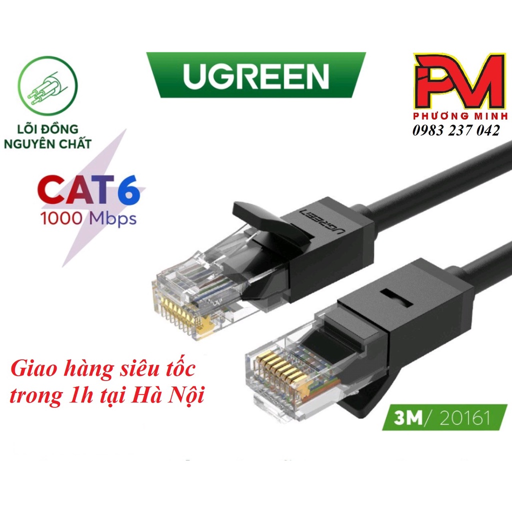 Cáp mạng đúc sẵn CAT6 UTP 26AWG tròn dài 3m Ugreen 20161- Hàng chính hãng cao cấp