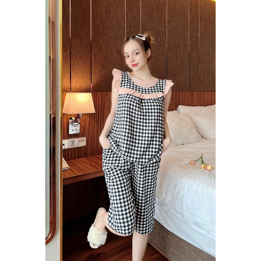 [3 size 46-70kg] Đồ bộ LỤA LỬNG CARO, HOA LÁ MỀM MÁT DỄ THƯƠNG thời trang