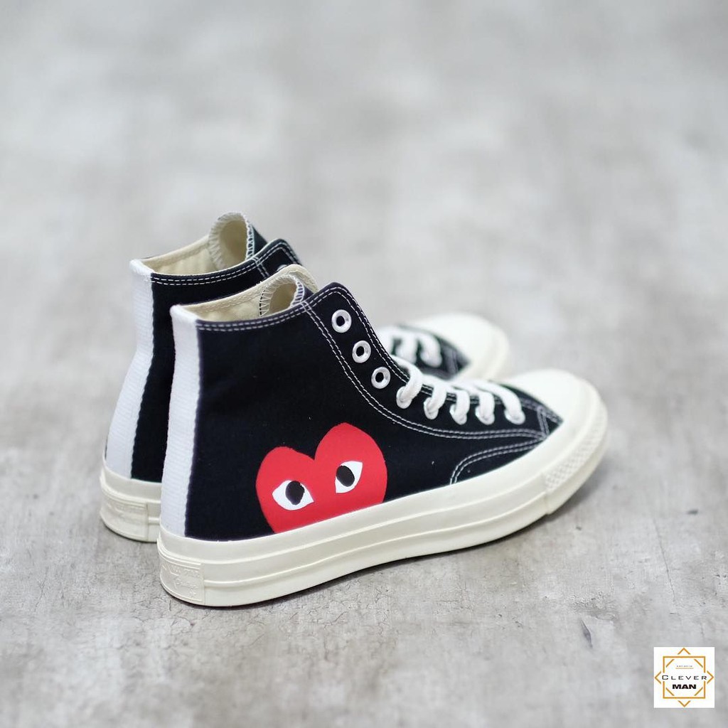 (FULLBOX) Giày thể thao CV Chuck Taylor All-Star 70s Hi Comme des Garcons PLAY Black (1970s CDG) Cao cổ in trái tim