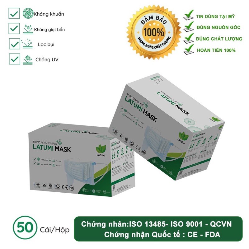 [XẢ KHO ] Khẩu Trang Y Tế 4 Lớp Kháng Khuẩn Không LOGO LATUMI Ngăn Giọt Bắn, Ngăn Bụi, Tia UV