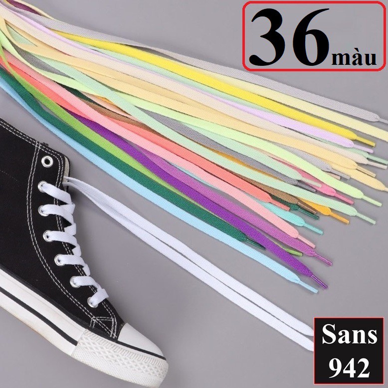 Dây giày dẹt đủ size nhiều màu Sans942 8mm cột giầy thể thao sneaker boot 60cm 90cm 100cm 120cm 140cm 150cm 160cm 180cm