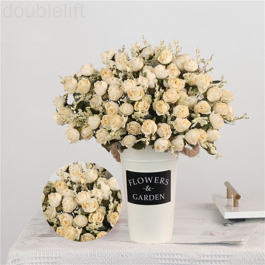 5 Nhánh Hoa Hồng Nhân Tạo 15 Bông Trang Trí Tiệc Cưới