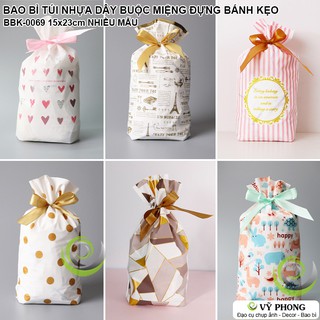 SET 10 BAO BÌ TÚI NHỰA DÂY RÚT BUỘC MIỆNG ĐỰNG BÁNH KẸO LÀM QUÀ TẶNG CÁC DỊP LỄ TẾT BBK-0069