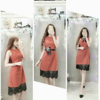 Đầm suông phối ren.  Kèm hình thật