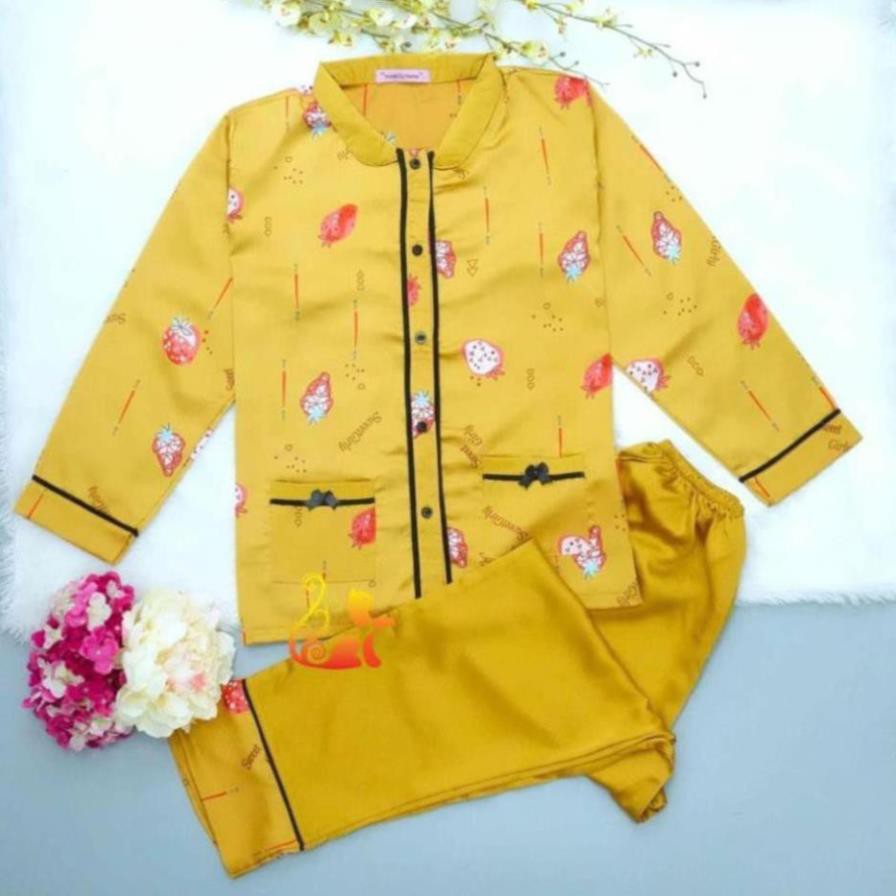 Đồ Mặc Nhà Pijama Satin Lụa Tay Dài Cao Cấp - "Cổ trụ nằm Trái Dâu" Siêu Mát - Dưới 60kg  ྆ ྇ ྇  ཾ  ཾ  ༷ ❕