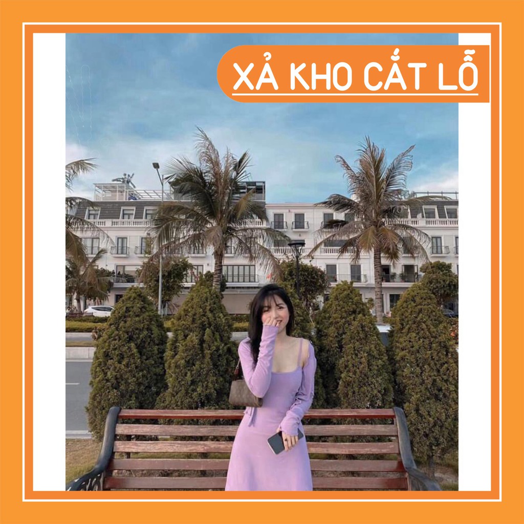 SET ÁO CADIGAN + VÁY 2 DÂY XOÈ HOT - SET VÁY 2 DÂY BODY MIX ÁO CROPTOP DÀI TAY CÚC CÀI TÍM ĐEN XÁM ULZZANG [ Dea