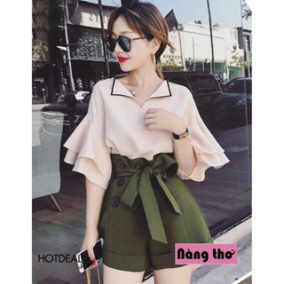 Áo kiểu tay loe 2 tầng cổ bẻ sang chảnh