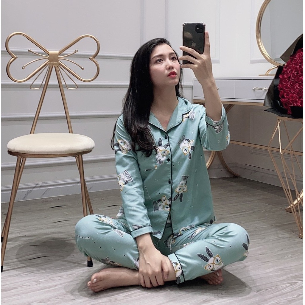 Pijama kate Thái tay dài quần dài full viền đủ mẫu xinh xắn Form dưới 60 kí | BigBuy360 - bigbuy360.vn