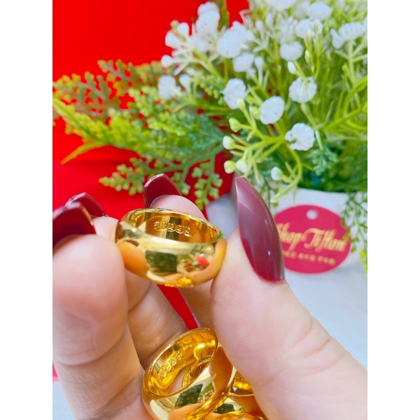 Nhẫn trơn 1 lượng dát vàng 24 cao cấp in 9999 mẫu mới siêu bền màu