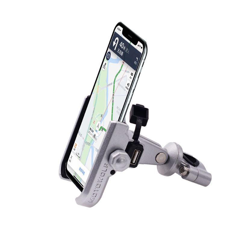 Giá Đỡ Điện Thoại Bằng Nhôm Kèm Sạc Usb Dc 5v / 2a Chuyên Dụng Cho Xe Mô Tô