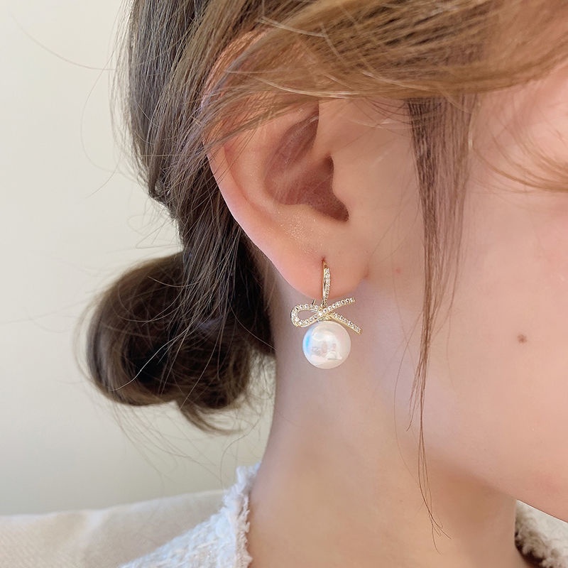 Khuyên Tai Ngọc Trai Trắng/Đen Bạc 925 Phong Cách Thời Thượng Cho Cô Dâu