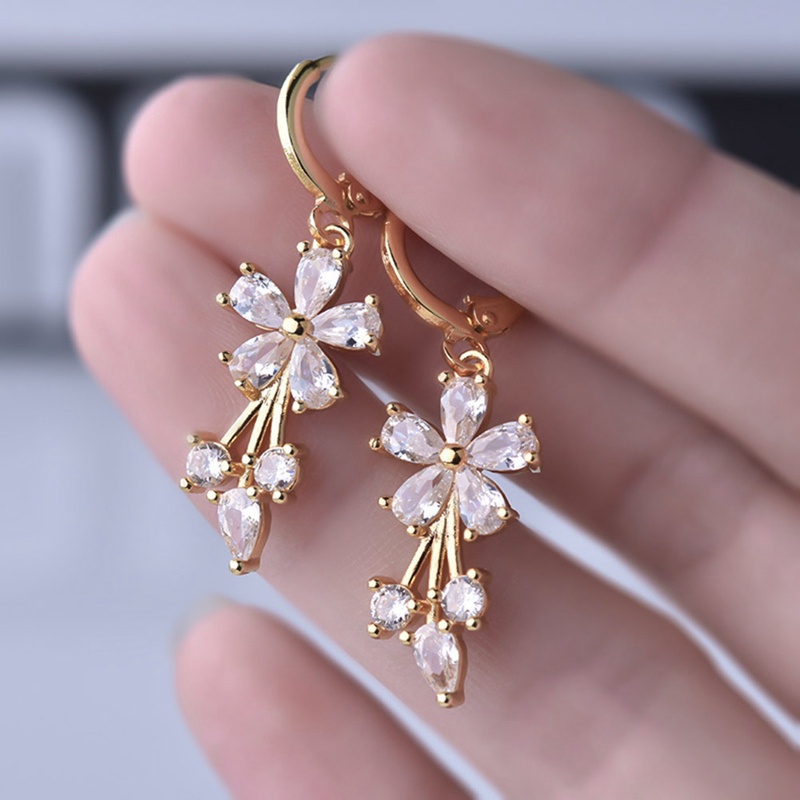 Tmdbyx Bông Tai Mạ Vàng 18K Hình Hoa Đính Đá Zircon Thanh Lịch Cho Nữ
