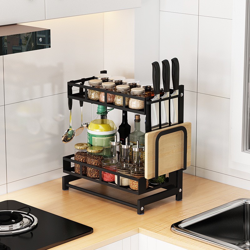 Kệ Để Chén Đĩa 2 Tầng Thông Minh Chất Liệu Thép Sơn Đen Tĩnh Điện Cao Cấp