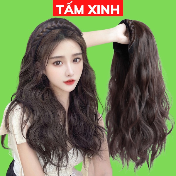 Bộ tóc giả nửa đầu nữ đẹp, có gắn bờm tóc giả cao cấp đẹp TẤM XINH - Tóc giả nửa đầu kiểu XÙ MỲ GẮN BỜM
