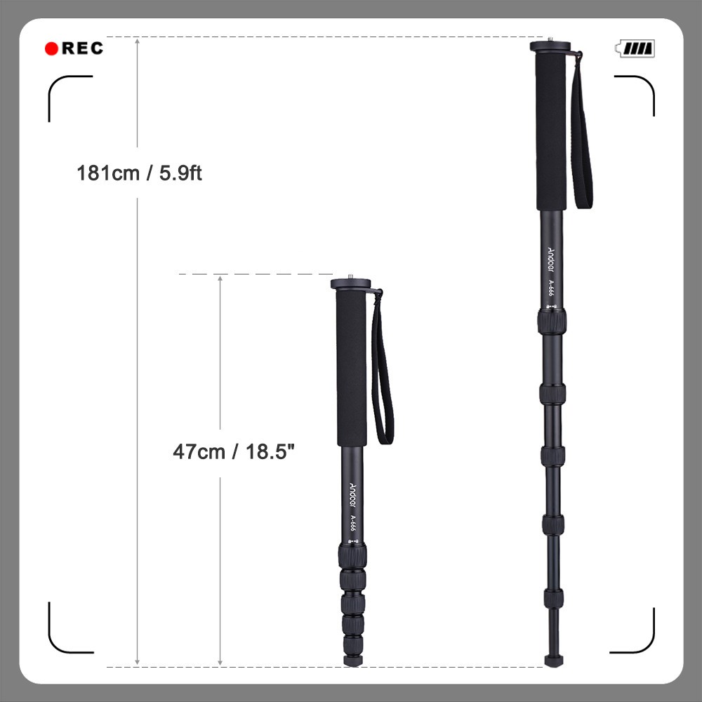 Chân Monopod Andoer A-666 181cm / 5.9ft 6 phân đoạn 10kg kèm túi đựng