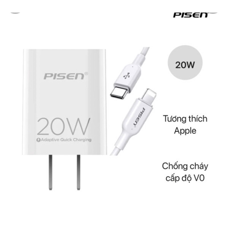 Bộ sạc nhanh Pisen 20w cho mọi loại IP8/X/11pro/…/12promax