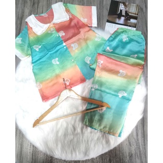 Pijama tiểu thư tay cộc quần dài lụa Satin Latin
