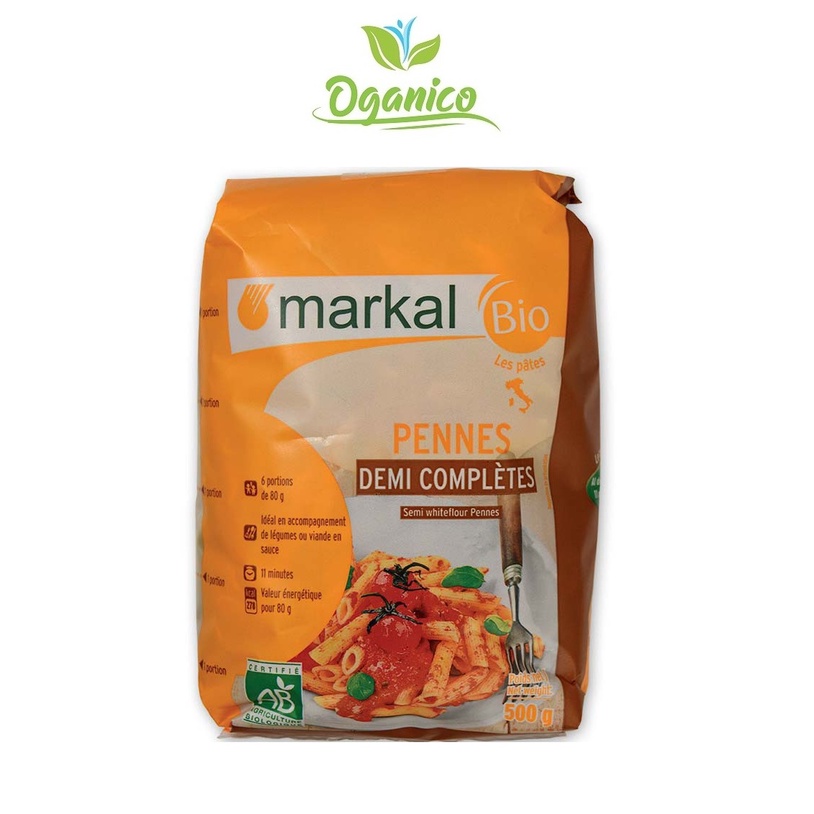 Mì Ống Bán Lứt Hữu Cơ Penne Markal 500 gr, nhập khẩu Pháp
