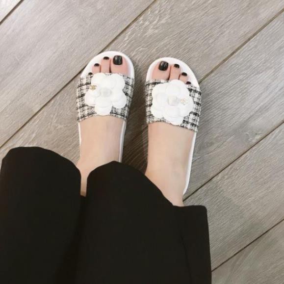 HVm(ẢNH THẬT) Dép Lê Hoa Trà Quai Dạ Ngang Da Mềm Fullbox Bill Túi Cao Cấp