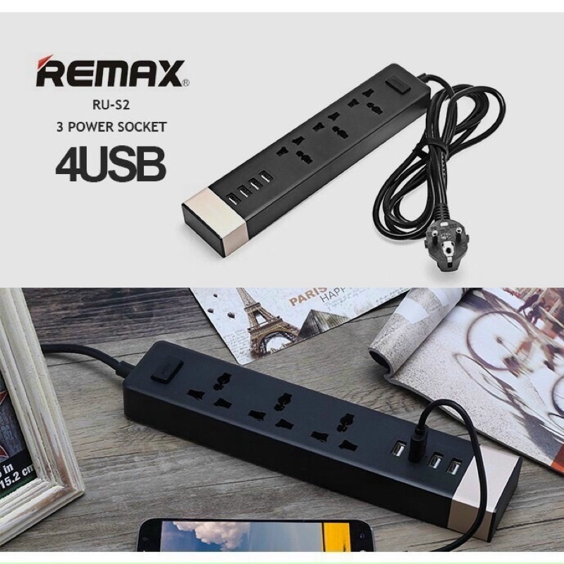 Ổ Cắm Điện Đa Năng 4 Cổng USB Dùng Được 2 Chấu Và 3 Chấu