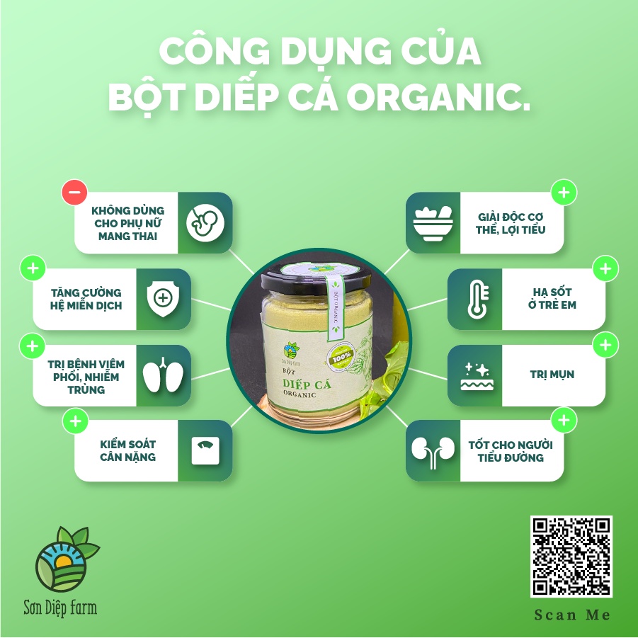 Bột diếp cá/ bột dấp cá sấy lạnh - Mát cơ thể, tốt cho hệ tiêu hóa - Sơn Diệp Farm