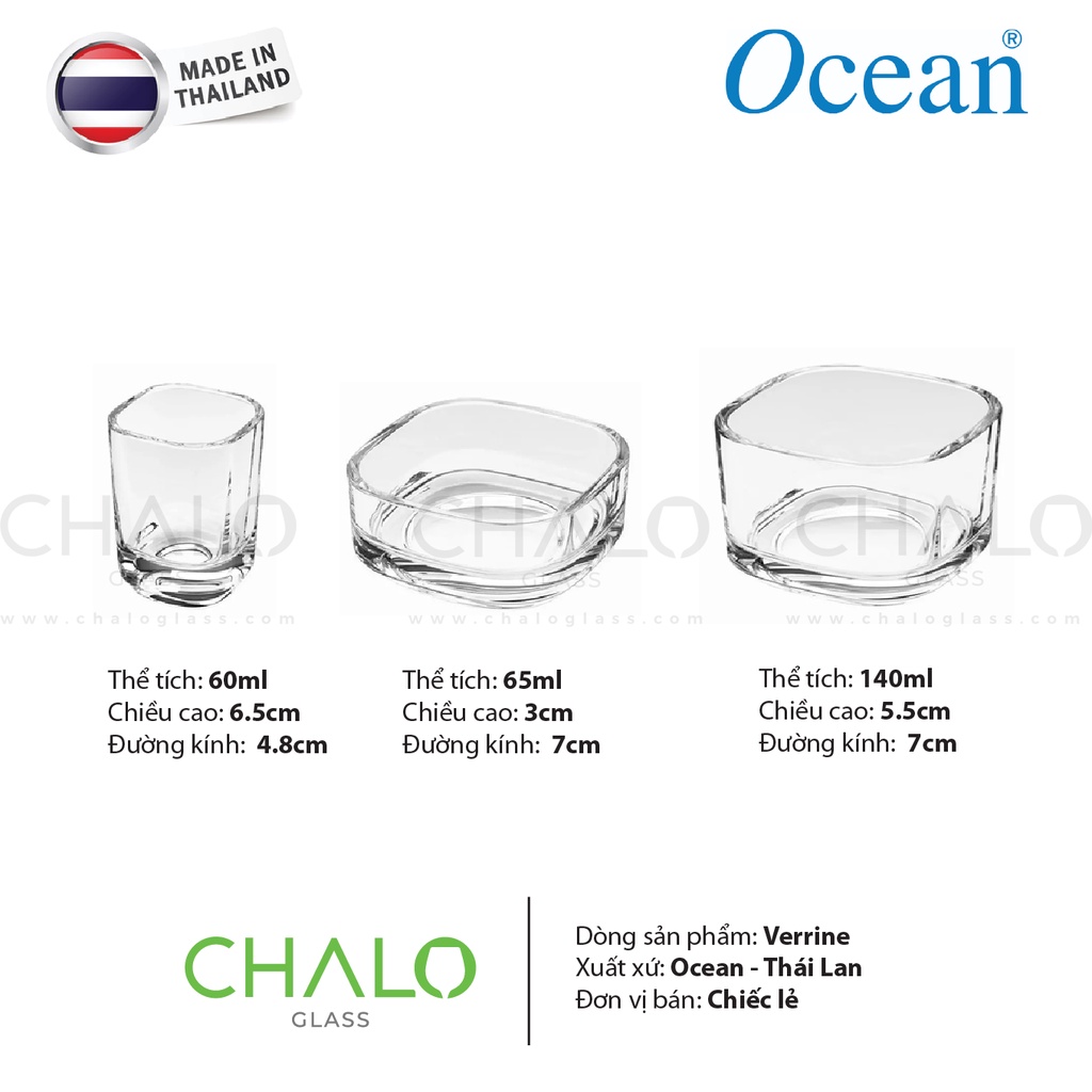 [Chính hãng] Bát thủy tinh vuông Ocean Verrine 60ml ~ 140ml | 3710 - 3720 - 3721