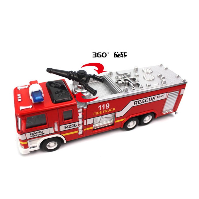 Xe cứu hỏa mini bằng sắt tỉ lệ 1:32 có đèn và âm thanh mô hình xe ô tô đồ chơi trẻ em