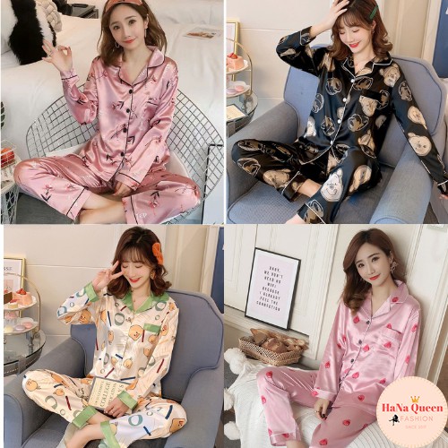 [Xả Kho] Bộ đồ ngủ Pijama lụa nữ dài tay cực xinh