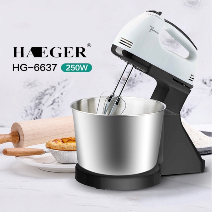 Máy đánh trứng, nhào bột để bàn HAEGER HG-6637 công suất 250W chậu 2 lít