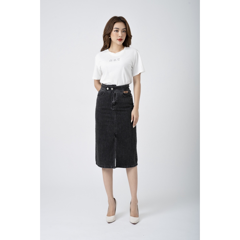 Áo cotton nữ dáng suông phông rộng ngắn tay in chữ thân trước FIONA F522165