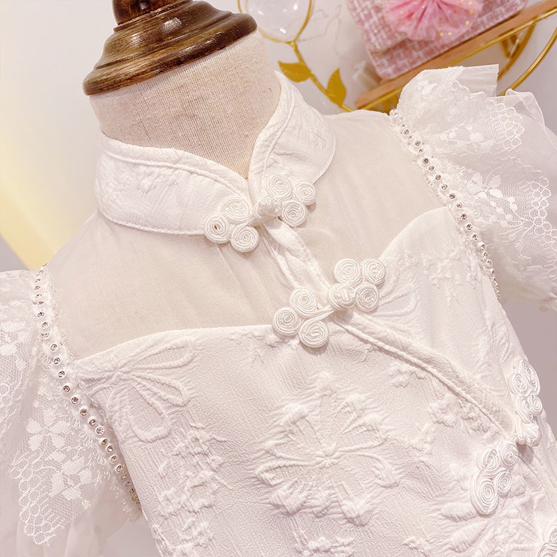 Đầm Sườn Xám Tay Ngắn Màu Trơn Phong Cách Trung Hoa Thời Trang Mùa Hè 2022 Dành Cho Bé Gái