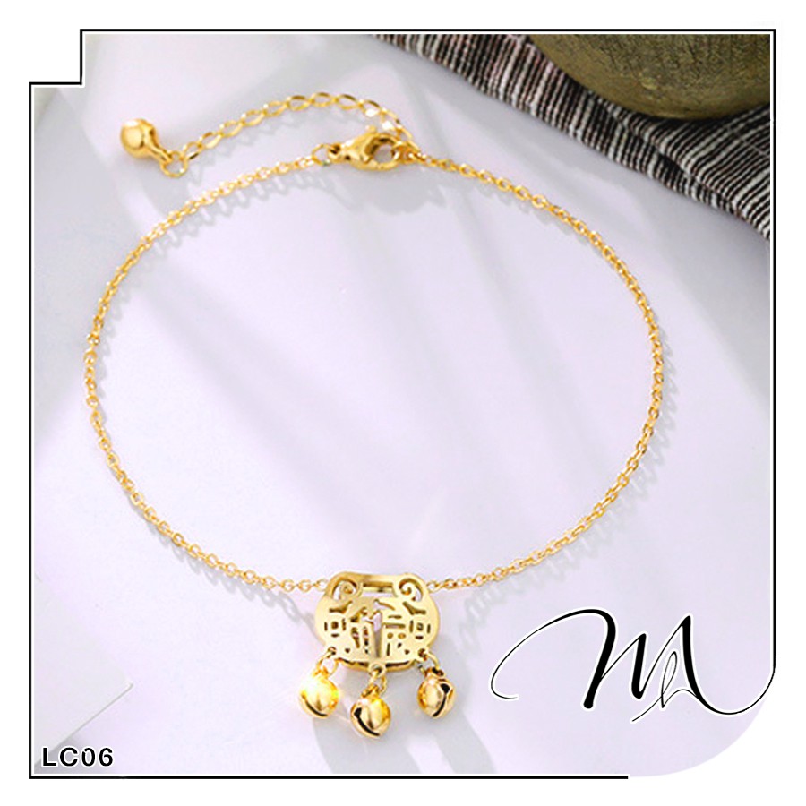 Lắc chân nữ xinh Titan không gỉ hình khóa trường thọ độc đáo - Măng’s House LC06