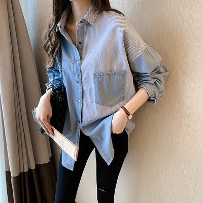 Áo sơ mi denim lót nhung dày kiểu mới thu đông 2020 Áo sơ mi nữ áo sơ mi dài tay dễ phối đồ mặc ngoài dáng rộng