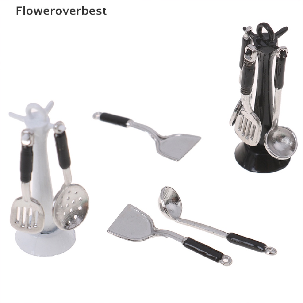 Bộ 4 dụng cụ nấu ăn nhà bếp và giá giữ tỉ lệ 1:12 mini dành cho nhà búp bê