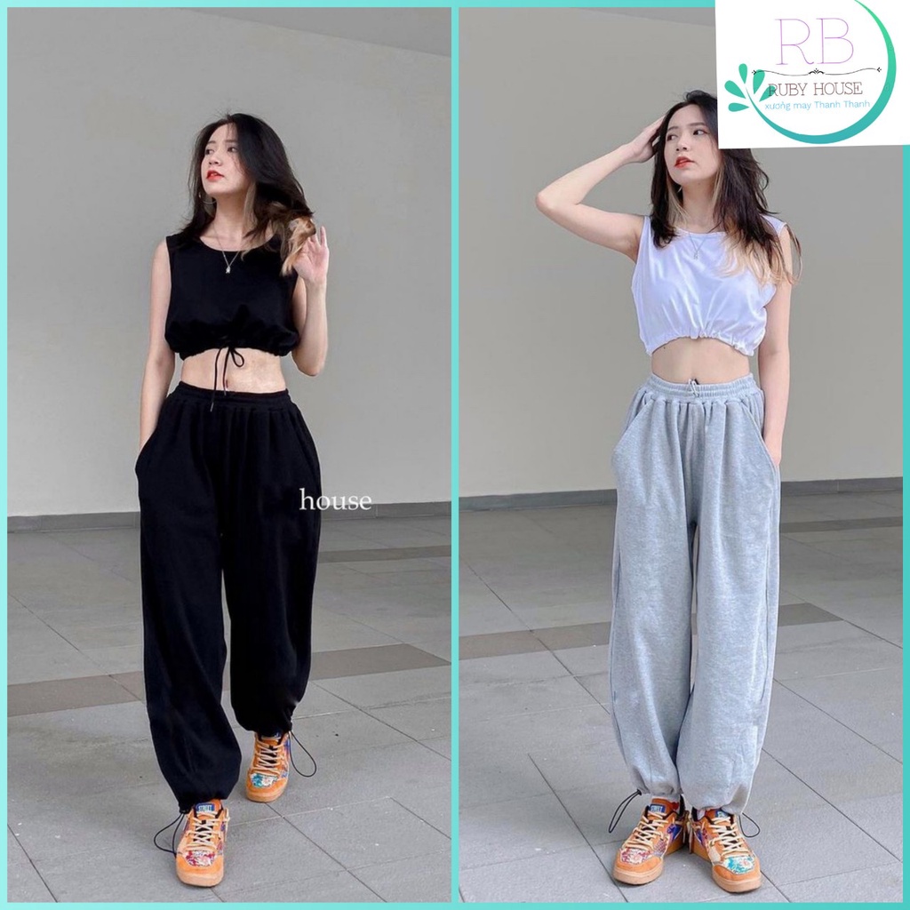 Set bộ crotop rút,quần chốt gấu RUBY gồm quần chốt gấu và áo ba lỗ rút